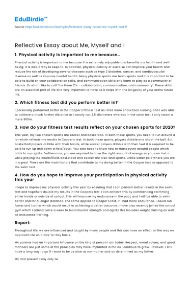 Reflective Essay about Me, Myself and I
