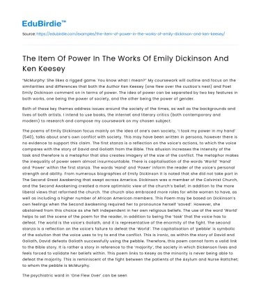 The Item Of Power In The Works Of Emily Dickinson And Ken Keesey