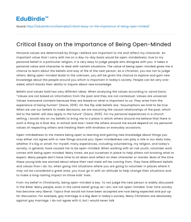 Critical Essay on the Importance of Being Open-Minded
