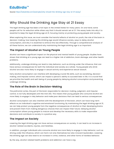 Why Should the Drinking Age Stay at 21 Essay