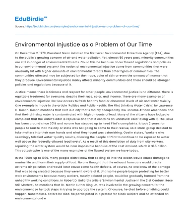 Environmental Injustice as a Problem of Our Time