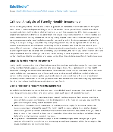 Critical Analysis of Family Health Insurance