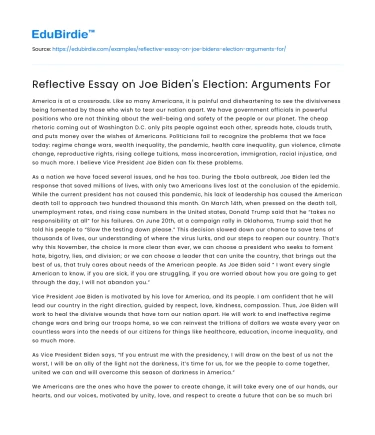 Reflective Essay on Joe Biden’s Election: Arguments For
