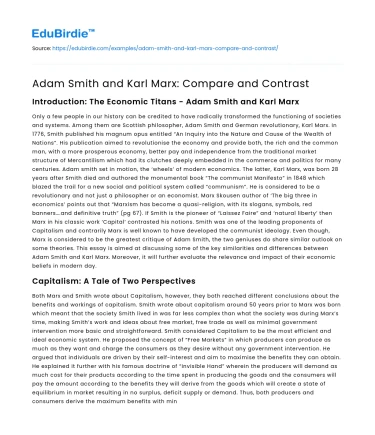 Adam Smith and Karl Marx: Compare and Contrast