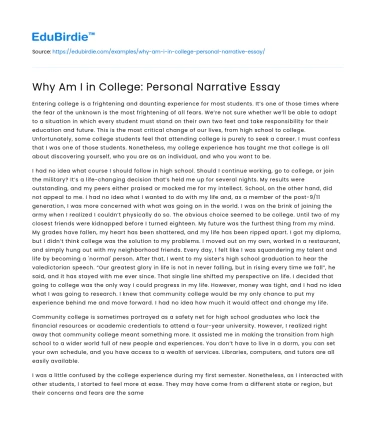 Why Am I in College: Personal Narrative Essay