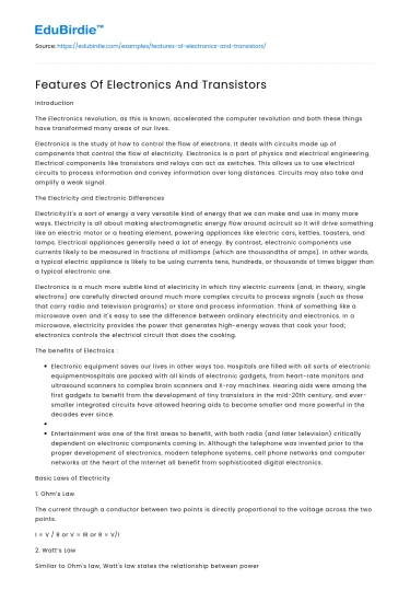Features Of Electronics And Transistors