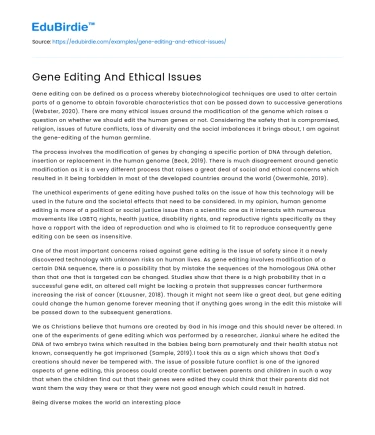 Gene Editing And Ethical Issues