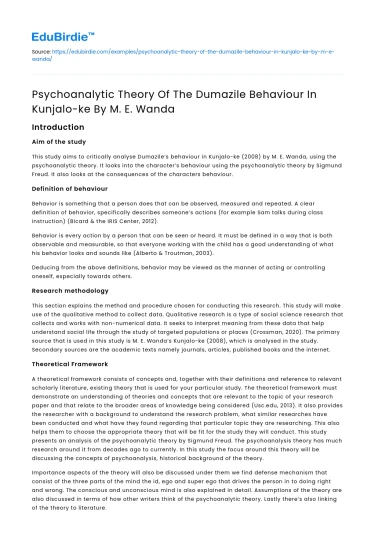 Psychoanalytic Theory in Kunjalo-ke by ME Wanda