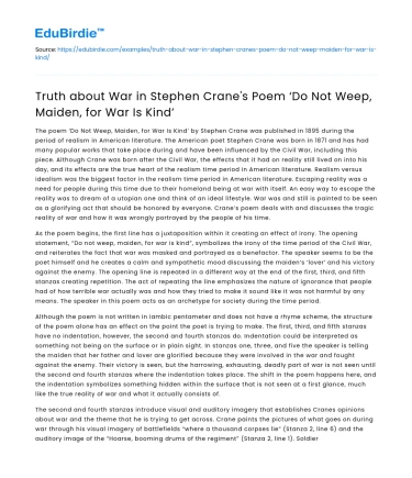 Truth about War in Stephen Crane’s Poem ‘Do Not Weep, Maiden’