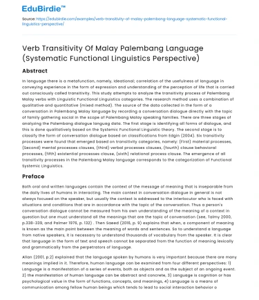 Malay Palembang Verb Transitivity (Functional Linguistics)