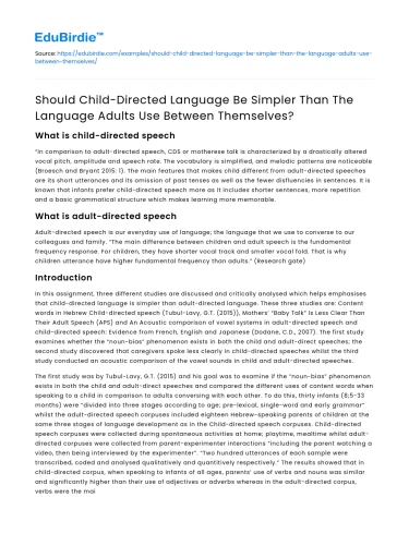Child-Directed Language vs Adult Language: Simplicity?