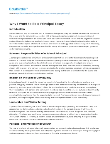 Why I Want to Be a Principal Essay