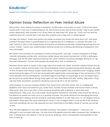 Opinion Essay: Reflection on Peer Verbal Abuse
