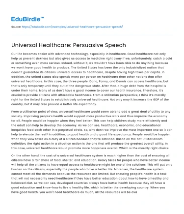 Universal Healthcare: Persuasive Speech