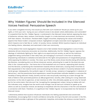 Hidden Figures: A Persuasive Case for Silenced Voices Festival