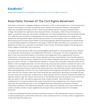 Rosa Parks: Pioneer Of The Civil Rights Movement