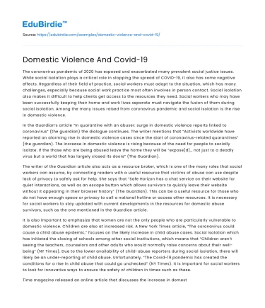 Domestic Violence And Covid-19