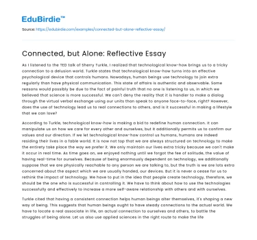 Connected, but Alone: Reflective Essay