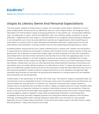 Utopia As Literary Genre And Personal Expectations
