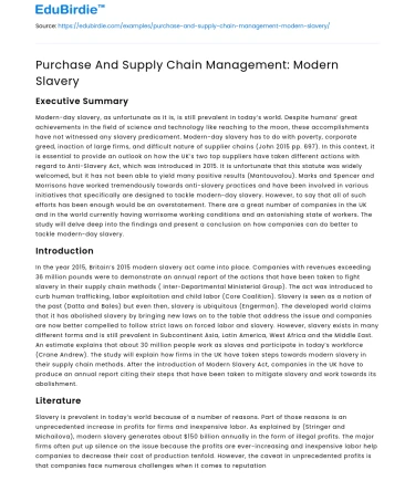 Purchase And Supply Chain Management: Modern Slavery
