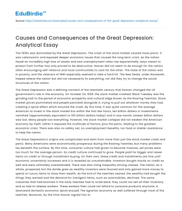Causes and Consequences of the Great Depression: Analytical Essay