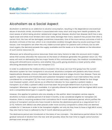 Alcoholism as a Social Aspect