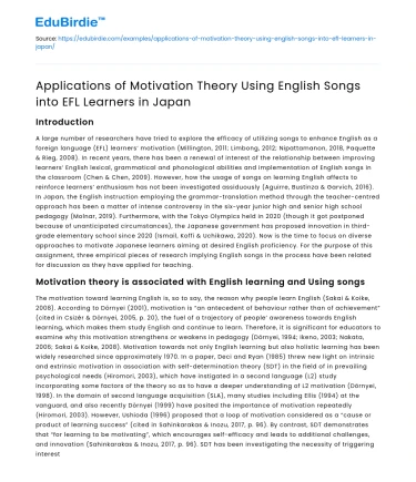 Motivation Theory with English Songs for EFL Learners in Japan