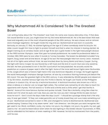 Why Muhammad Ali Is Considered To Be The Greatest Boxer