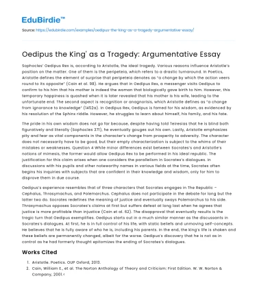 Oedipus the King’ as a Tragedy: Argumentative Essay