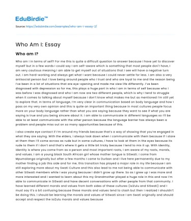 Who Am I: Essay