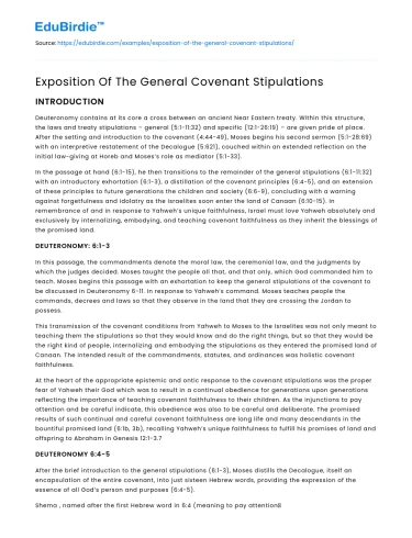 Exposition Of The General Covenant Stipulations