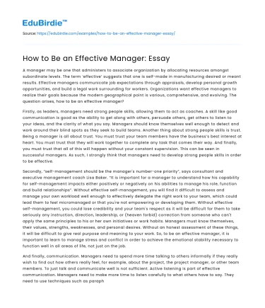 How to Be an Effective Manager: Essay