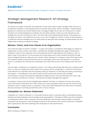 Strategic Management Research: AFI Strategy Framework