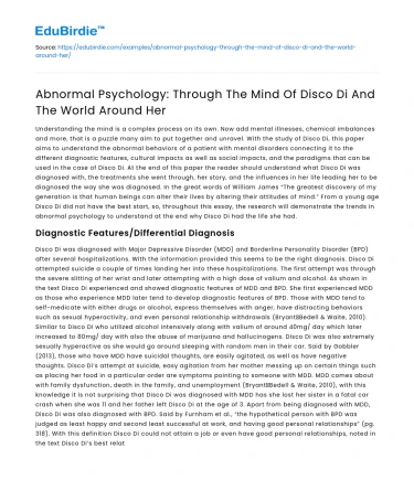 Abnormal Psychology: Through The Mind Of Disco Di And The World Around Her