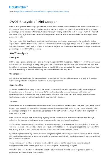 SWOT Analysis of Mini Cooper