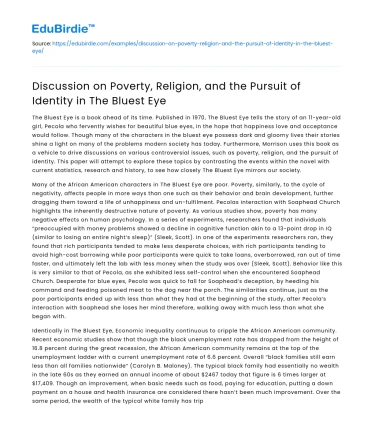 Poverty, Religion, and Identity in The Bluest Eye