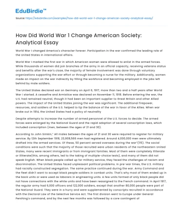 How Did World War 1 Change American Society: Analytical Essay