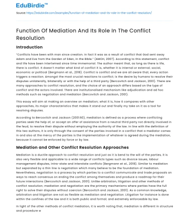 Function Of Mediation And Its Role In The Conflict Resolution