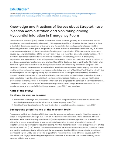 Nurses’ Knowledge and Practices on Streptokinase in MI Emergency Room