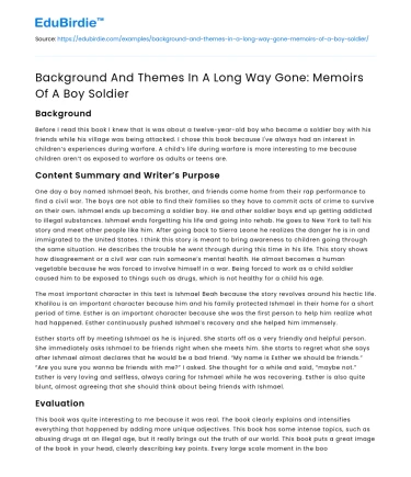 Background And Themes In A Long Way Gone: Memoirs Of A Boy Soldier