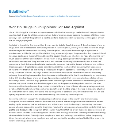 War On Drugs In Philippines: For And Against