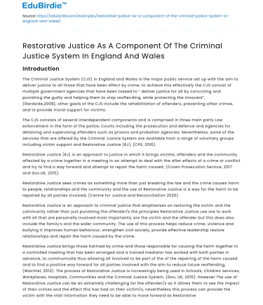 Implementing Restorative Justice in England & Wales