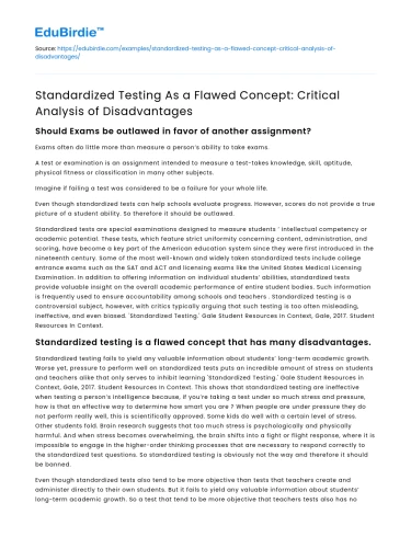 Flaws in Standardized Testing: Critical Analysis