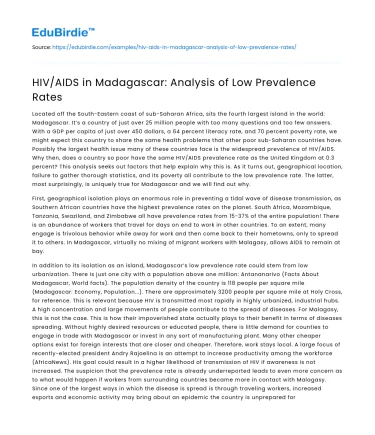 HIV/AIDS in Madagascar: Analysis of Low Prevalence Rates