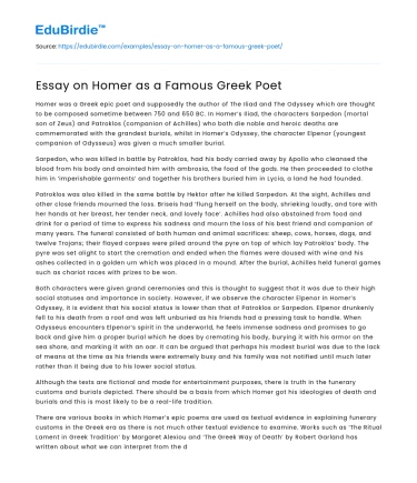 Essay on Homer as a Famous Greek Poet