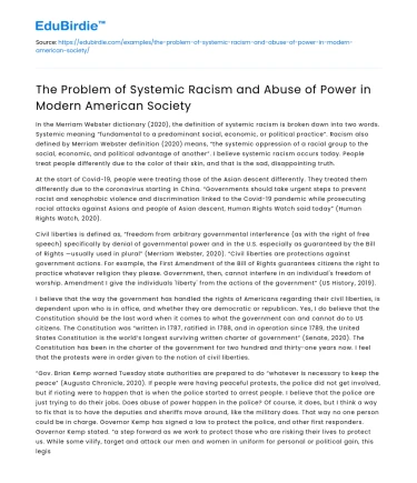 Systemic Racism and Power Abuse in Modern America