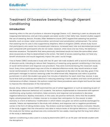 Treatment Of Excessive Swearing Through Operant Conditioning
