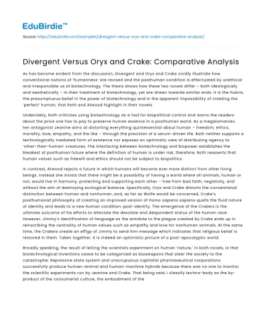 Divergent Versus Oryx and Crake: Comparative Analysis