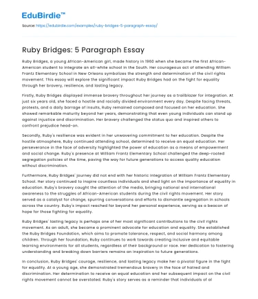 Ruby Bridges: 5 Paragraph Essay