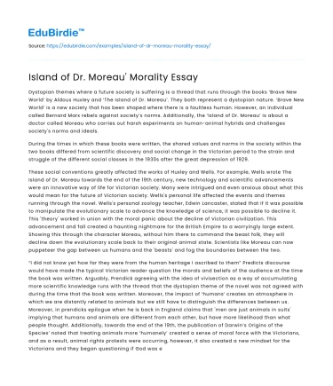 Island of Dr. Moreau’ Morality Essay